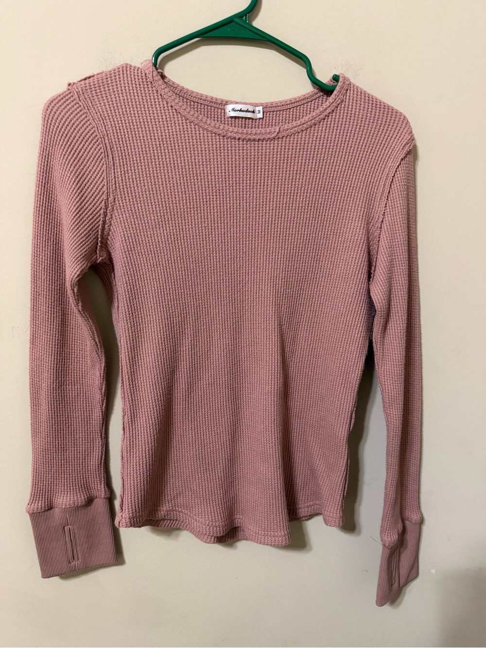 Morhuduck medium heavy knit Waffle Long Sleeve Top Dusty Mauve nwot thumb holes